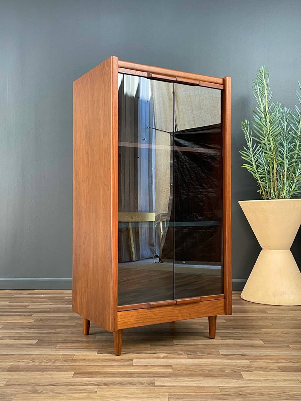 Mid-Century Modern Walnut & Smoke Glass Cabinet, c.1960’s