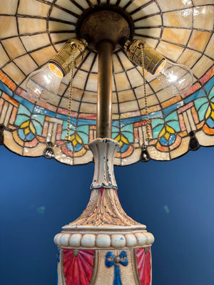 Arts & Crafts Leaded Slag Glass Table Lamp, c.1930’s