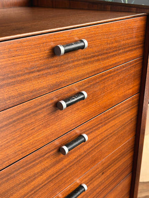 Mid-Century Modern Highboy Dresser with Leather Pulls by Glenn of CA, c.1950’s
