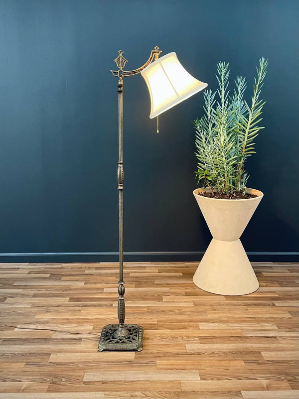 Antique Iron Floor Lamp with Original Shade, c.1930’s