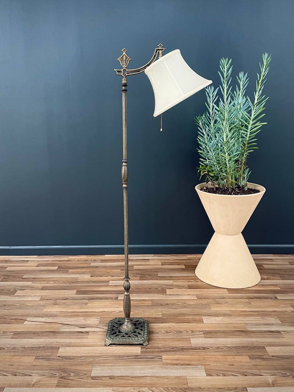 Antique Iron Floor Lamp with Original Shade, c.1930’s