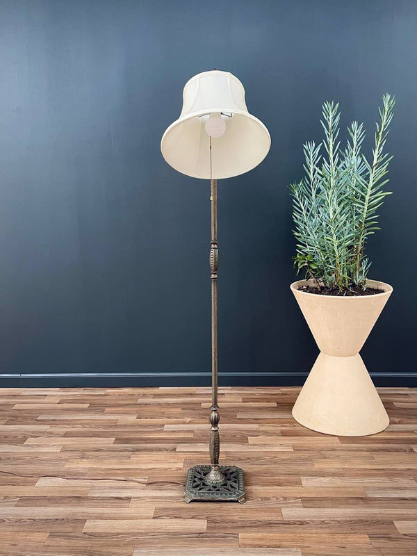 Antique Iron Floor Lamp with Original Shade, c.1930’s