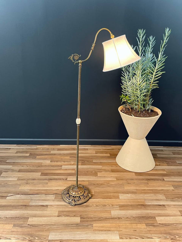 Antique Iron Floor Lamp with Original Shade, c.1930’s