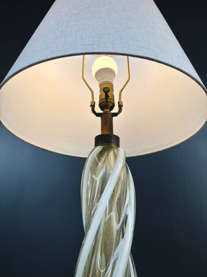 Mid-Century Modern Murano Gold & White Twist Table Lamp, c.1960’s