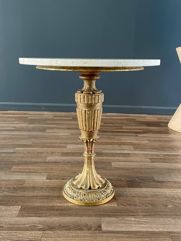 Vintage Italian Neoclassical Gilt-Wood Pedestal Side Table, c.1960’s