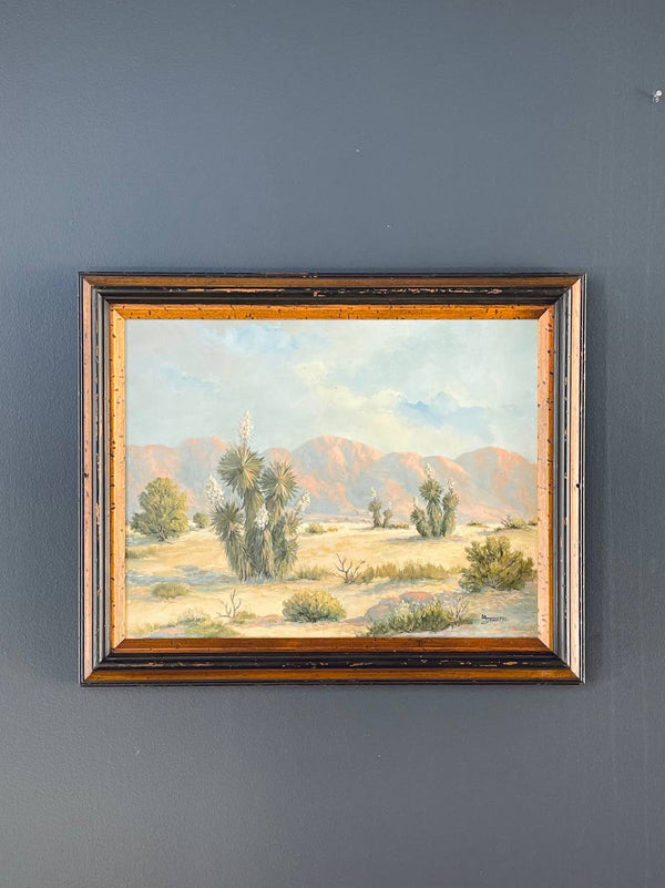 Vintage Western Desert Landscape Art Painting, Signed M. Johnson