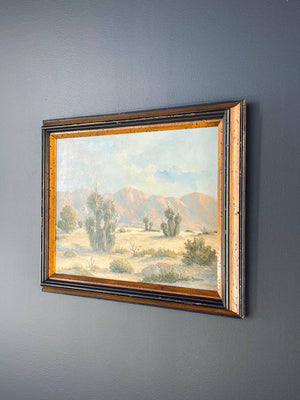 Vintage Western Desert Landscape Art Painting, Signed M. Johnson