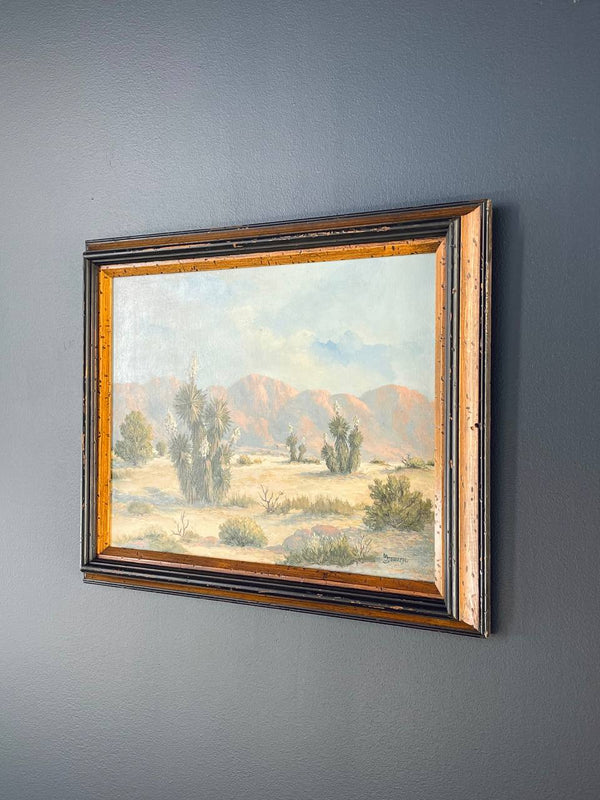 Vintage Western Desert Landscape Art Painting, Signed M. Johnson