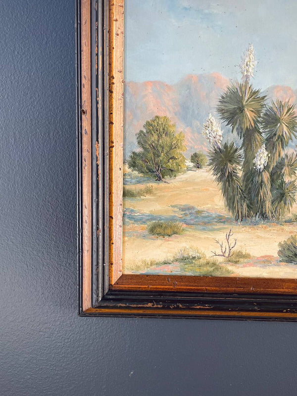 Vintage Western Desert Landscape Art Painting, Signed M. Johnson