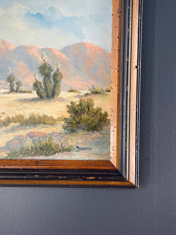 Vintage Western Desert Landscape Art Painting, Signed M. Johnson