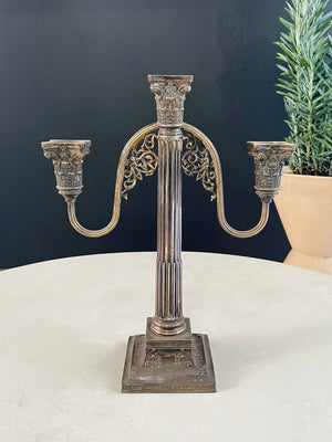 Pair of Neoclassical Silver-Plate Corinthian Column Candelabras, c.1940’s