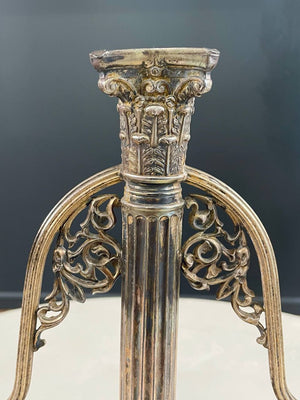 Pair of Neoclassical Silver-Plate Corinthian Column Candelabras, c.1940’s