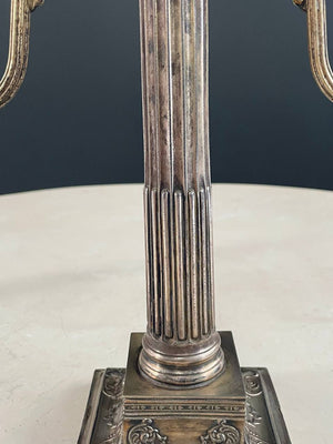 Pair of Neoclassical Silver-Plate Corinthian Column Candelabras, c.1940’s