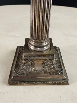 Pair of Neoclassical Silver-Plate Corinthian Column Candelabras, c.1940’s