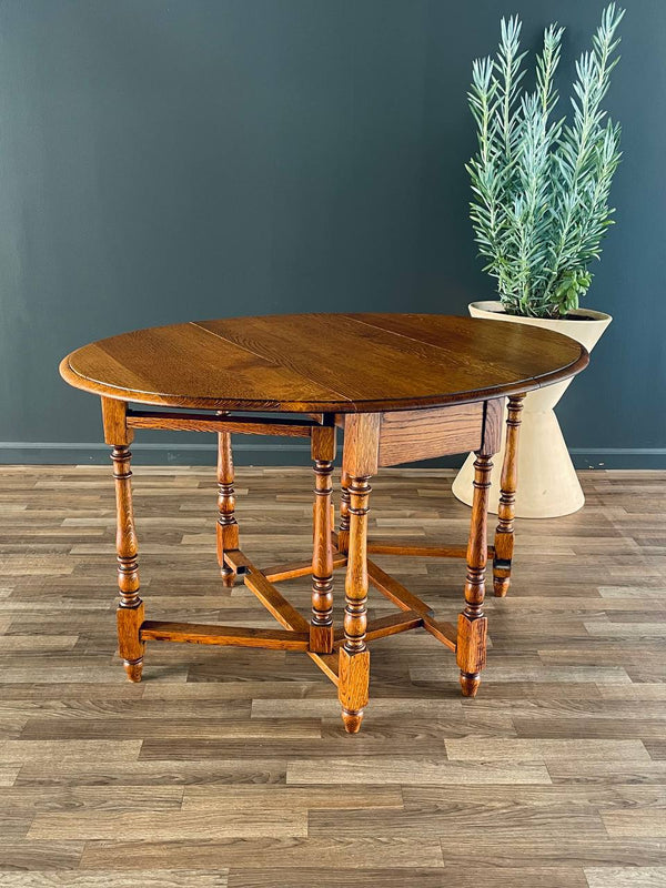 Antique Oak Drop-Leaf Table Coast Modern Farmhouse, c.1940’s