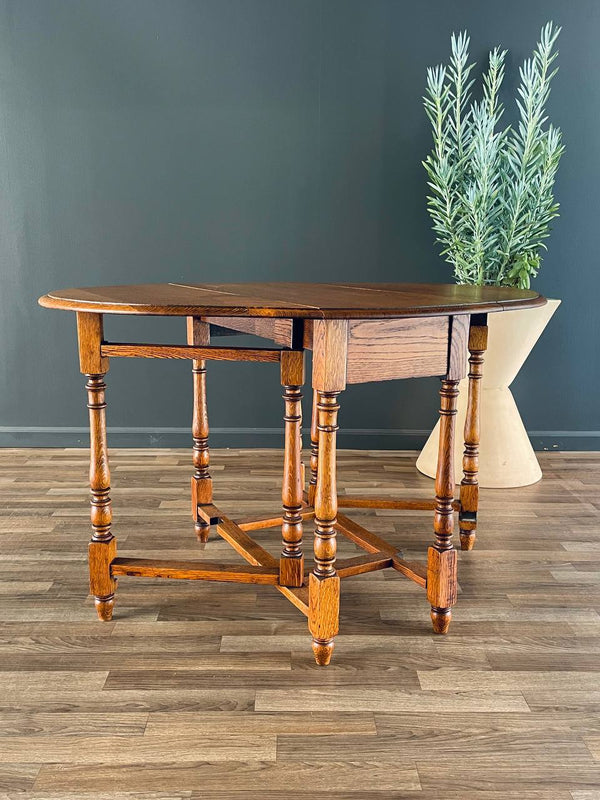 Antique Oak Drop-Leaf Table Coast Modern Farmhouse, c.1940’s