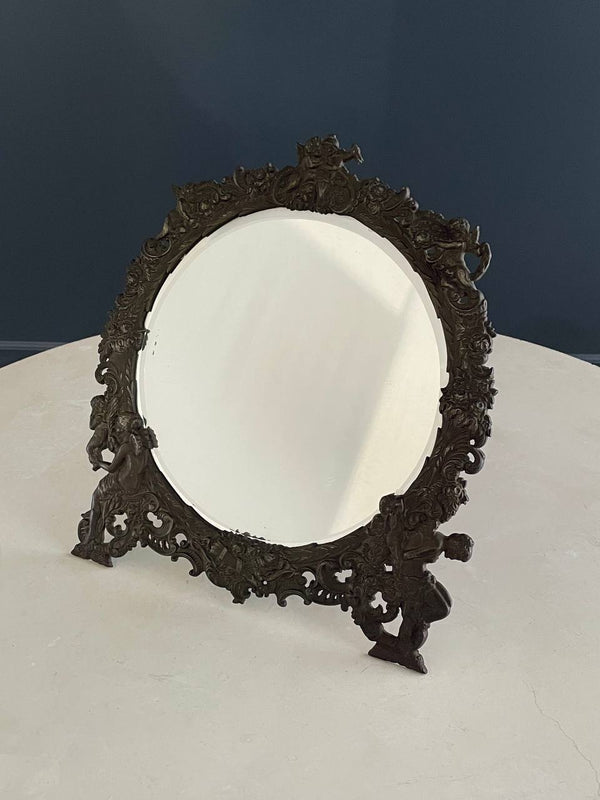 Antique Victorian Metal Vanity or Wall Mirror with Cherub Details, c.1920’s