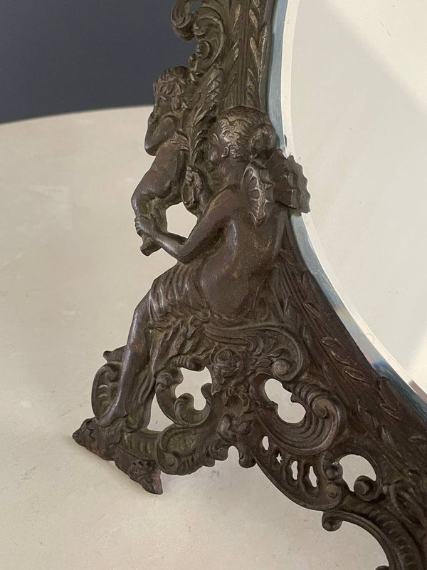 Antique Victorian Metal Vanity or Wall Mirror with Cherub Details, c.1920’s