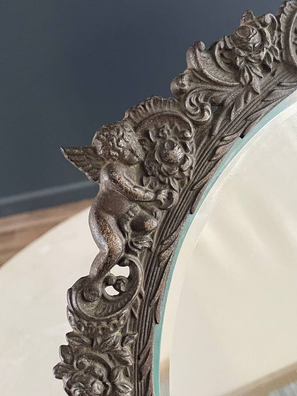 Antique Victorian Metal Vanity or Wall Mirror with Cherub Details, c.1920’s