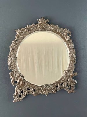 Antique Victorian Metal Vanity or Wall Mirror with Cherub Details, c.1920’s