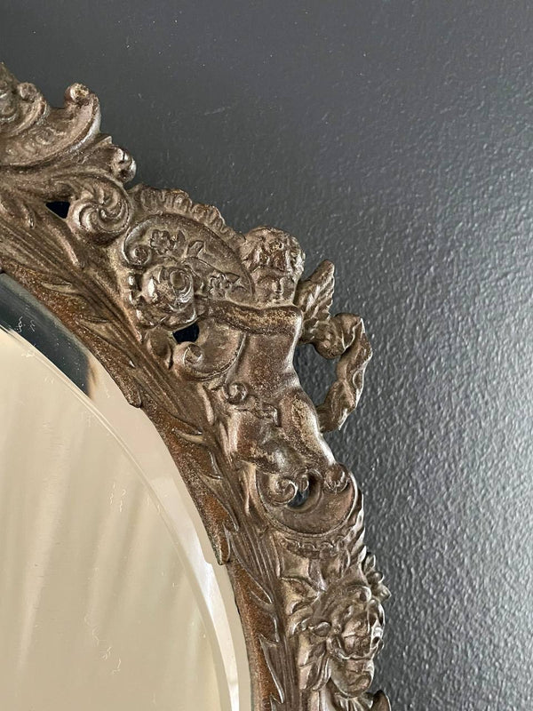 Antique Victorian Metal Vanity or Wall Mirror with Cherub Details, c.1920’s