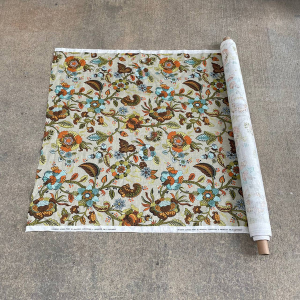 Vintage Roll of 11 Yards of Designer Floral Linen Fabric, c.1960’s