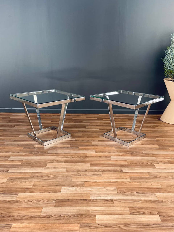 Pair of Mid-Century Modern Chrome & Glass Side Tables, c.1980’s