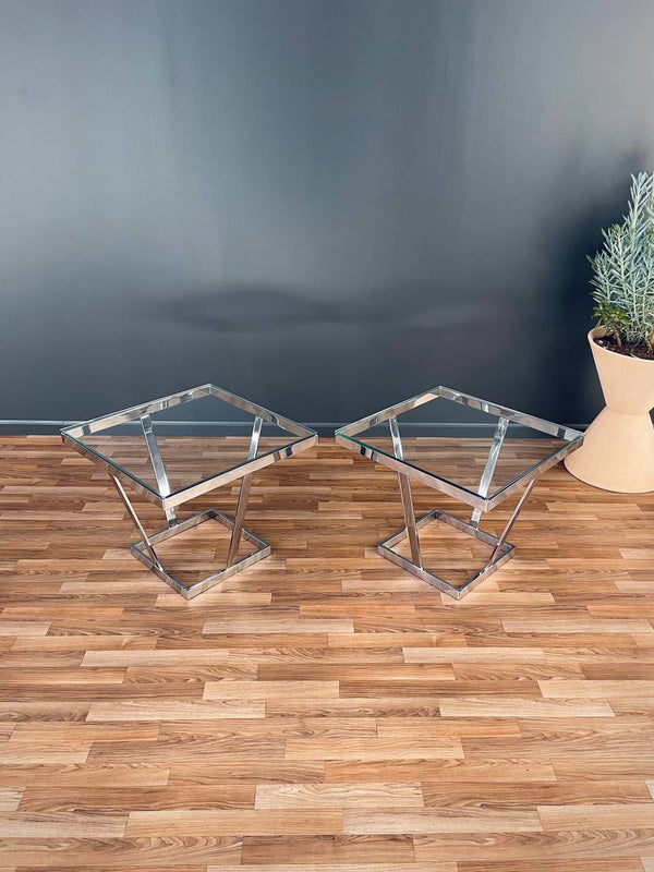 Pair of Mid-Century Modern Chrome & Glass Side Tables, c.1980’s