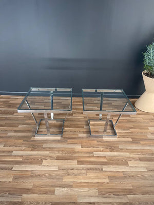 Pair of Mid-Century Modern Chrome & Glass Side Tables, c.1980’s