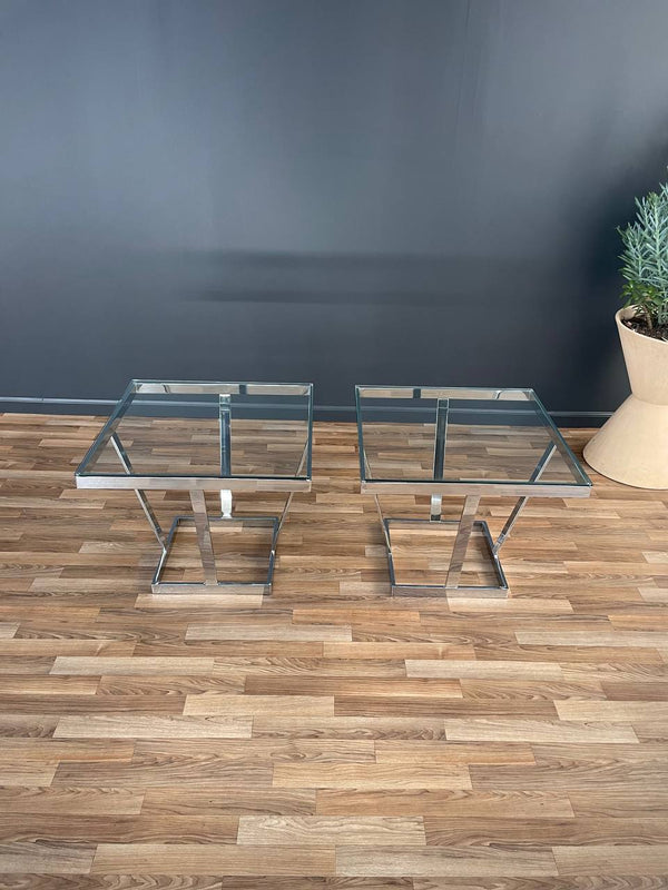 Pair of Mid-Century Modern Chrome & Glass Side Tables, c.1980’s