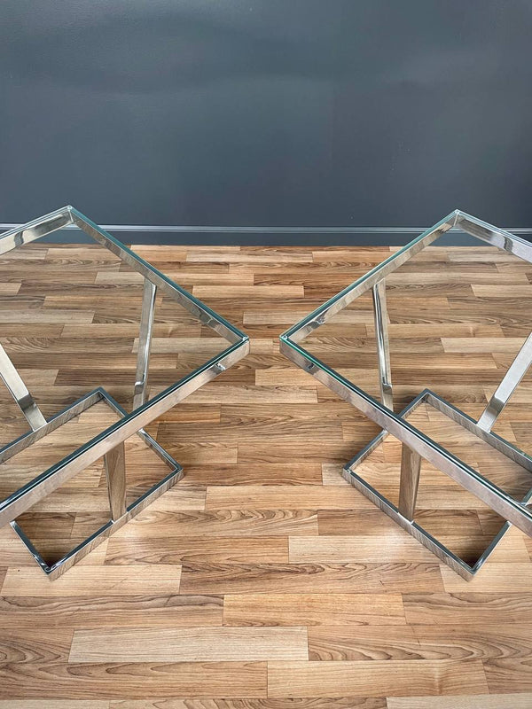 Pair of Mid-Century Modern Chrome & Glass Side Tables, c.1980’s