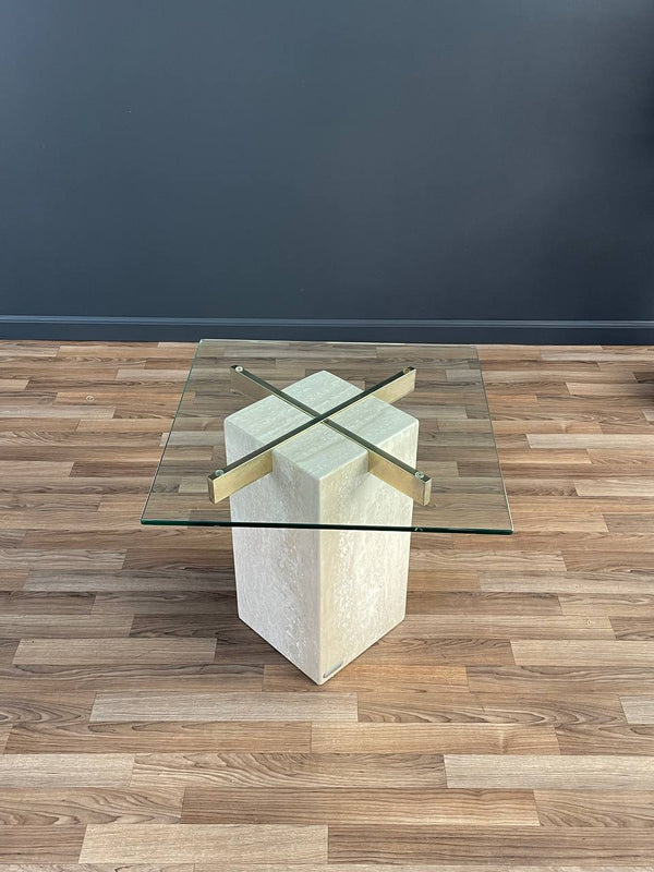 Mid-Century Modern Travertine Stone & Brass Side Table by Artedi, c.1970’s