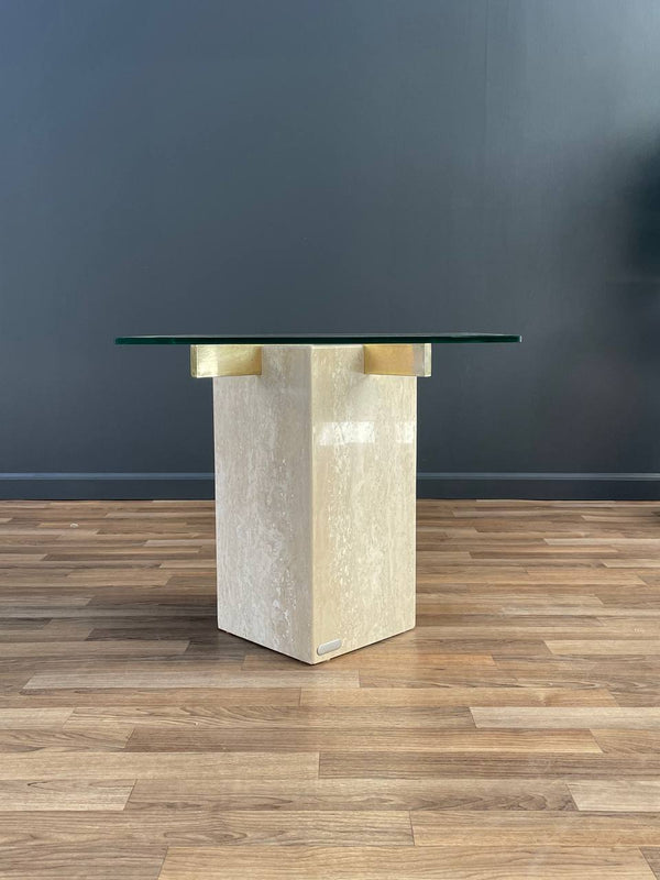 Mid-Century Modern Travertine Stone & Brass Side Table by Artedi, c.1970’s