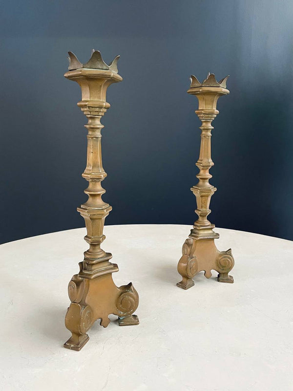 Pair of French Gothic Style Brass Candle Stick Holders, c.1950’s