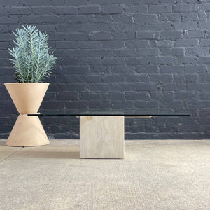 Vintage Mid-Century Modern Travertine Stone & Chrome Coffee Table with Glass Top, c.1970’s