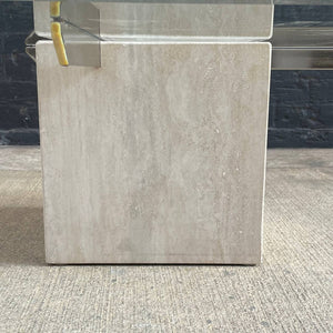 Vintage Mid-Century Modern Travertine Stone & Chrome Coffee Table with Glass Top, c.1970’s