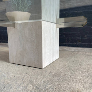 Vintage Mid-Century Modern Travertine Stone & Chrome Coffee Table with Glass Top, c.1970’s