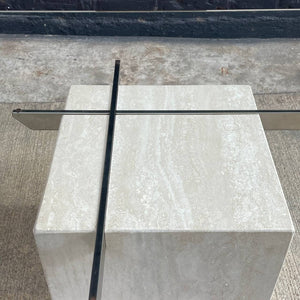 Vintage Mid-Century Modern Travertine Stone & Chrome Coffee Table with Glass Top, c.1970’s