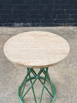 Mid-Century Modern Rattan & Travertine Side Table, c.1960’s