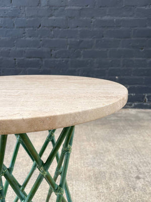 Mid-Century Modern Rattan & Travertine Side Table, c.1960’s