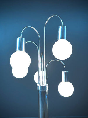 Mid-Century Modern Chrome Metal Orb Floor Lamp