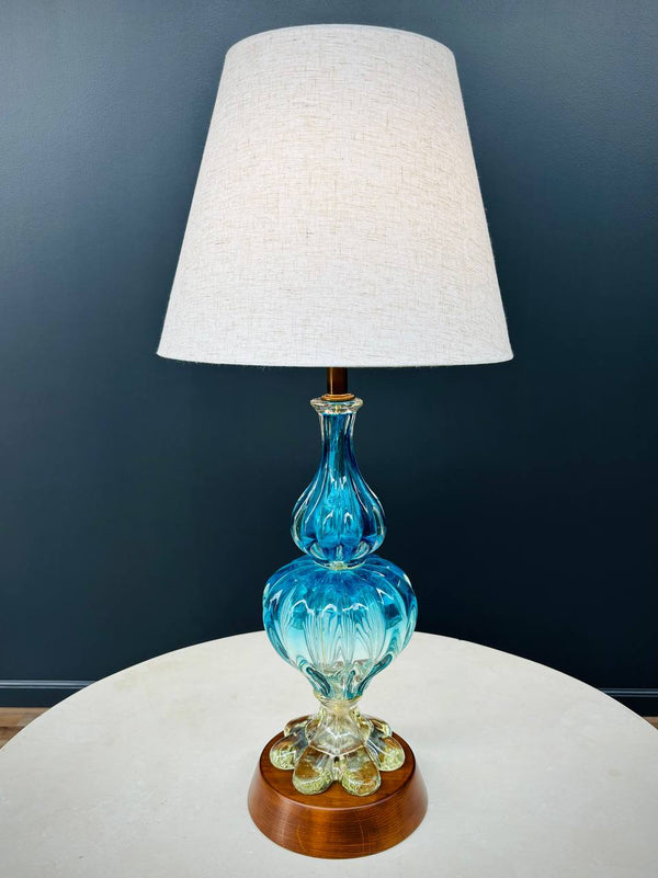 Mid-Century Modern Italian Blue Murano Table Lamp, c.1960’s