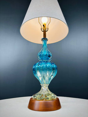 Mid-Century Modern Italian Blue Murano Table Lamp, c.1960’s