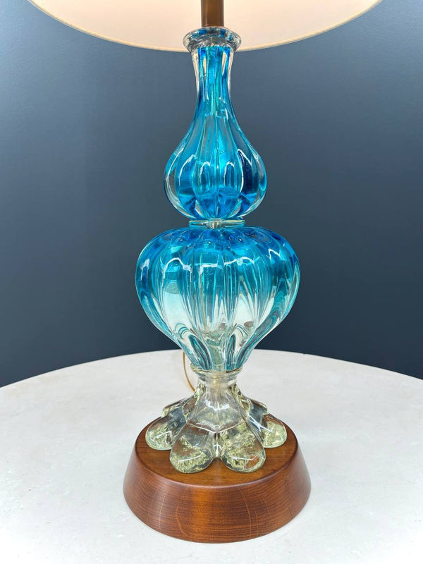 Mid-Century Modern Italian Blue Murano Table Lamp, c.1960’s