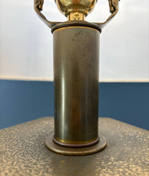 Mid-Century Modern Hexagonal Burl Wood & Brass Table Lamp , c.1960’s