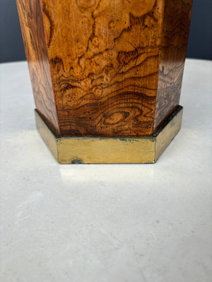 Mid-Century Modern Hexagonal Burl Wood & Brass Table Lamp , c.1960’s