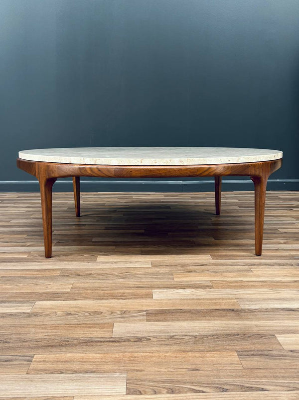 Mid-Century Modern Round Marble & Walnut Coffee Table by Lane, c.1960’s