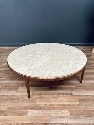 Mid-Century Modern Round Marble & Walnut Coffee Table by Lane, c.1960’s
