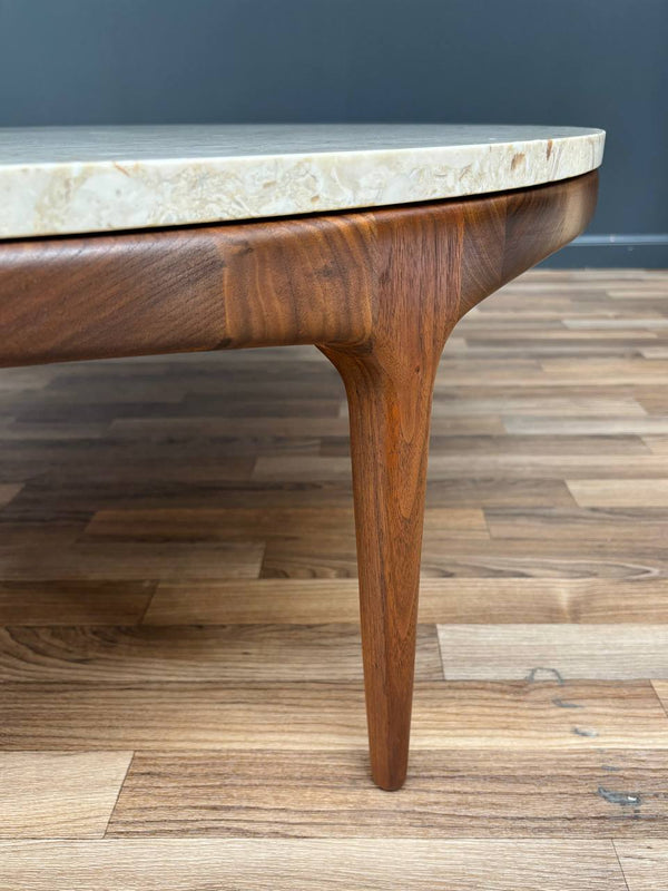 Mid-Century Modern Round Marble & Walnut Coffee Table by Lane, c.1960’s