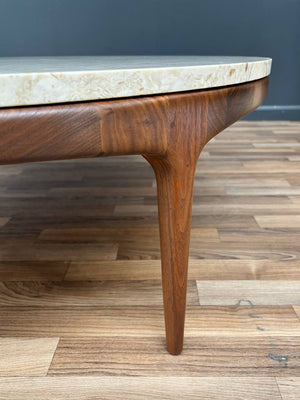 Mid-Century Modern Round Marble & Walnut Coffee Table by Lane, c.1960’s